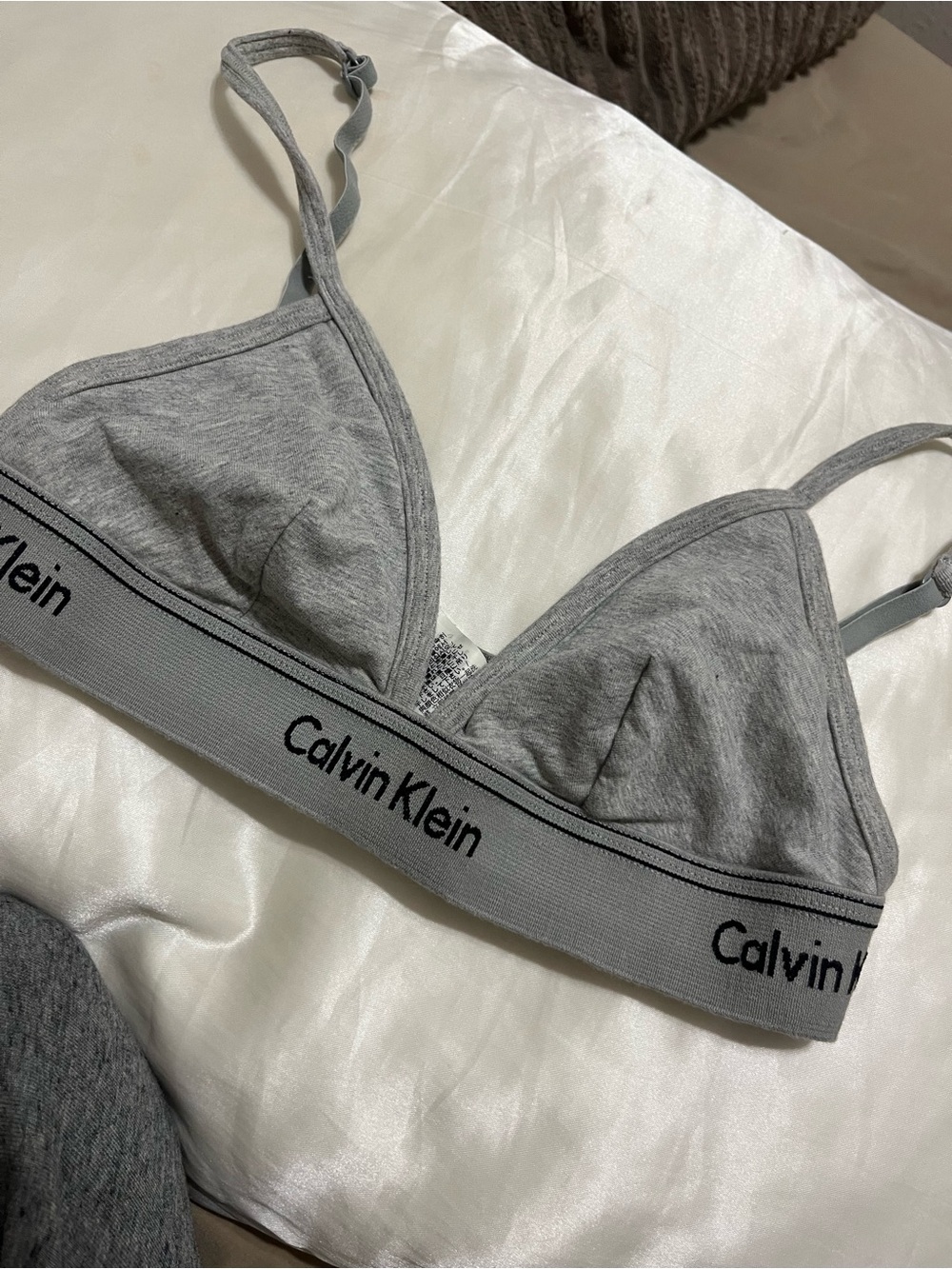 Calvin Klein Gray Cotton Triangle Bralette with Logo Band